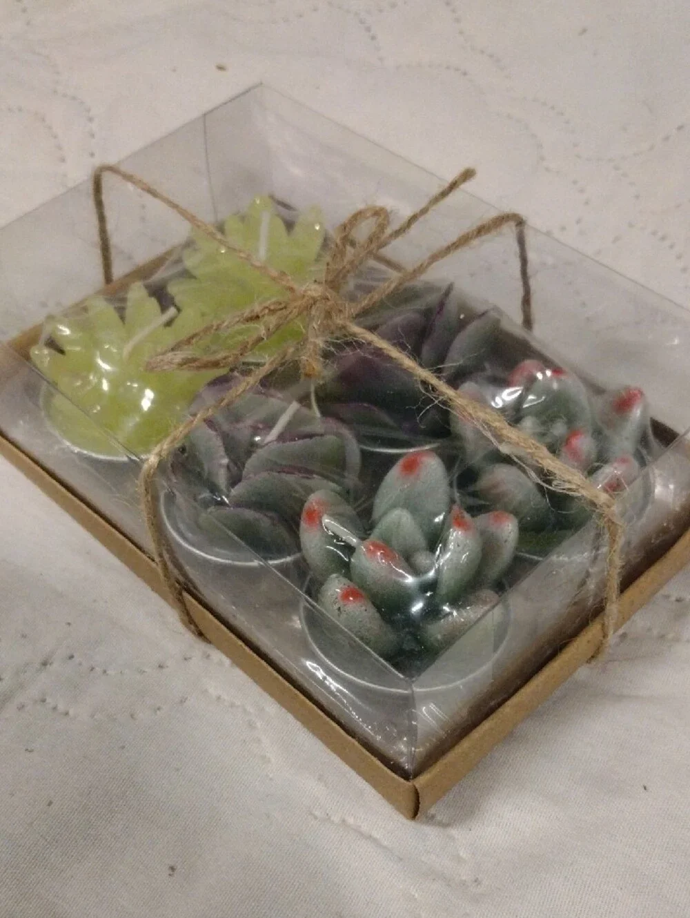 Set of 6 Decorative Succulent Tealight Candles - Green and Light Green